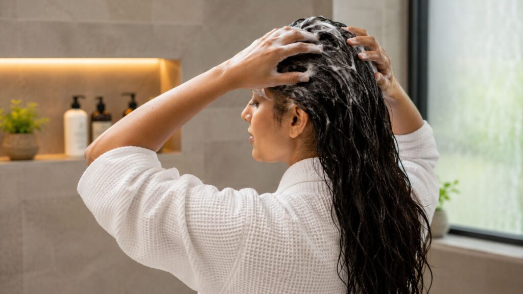 Correct shampoo application focused on the scalp