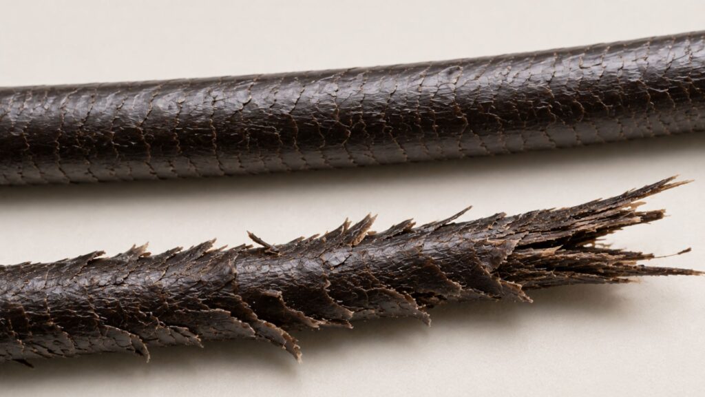 Healthy and damaged hair shaft comparison
