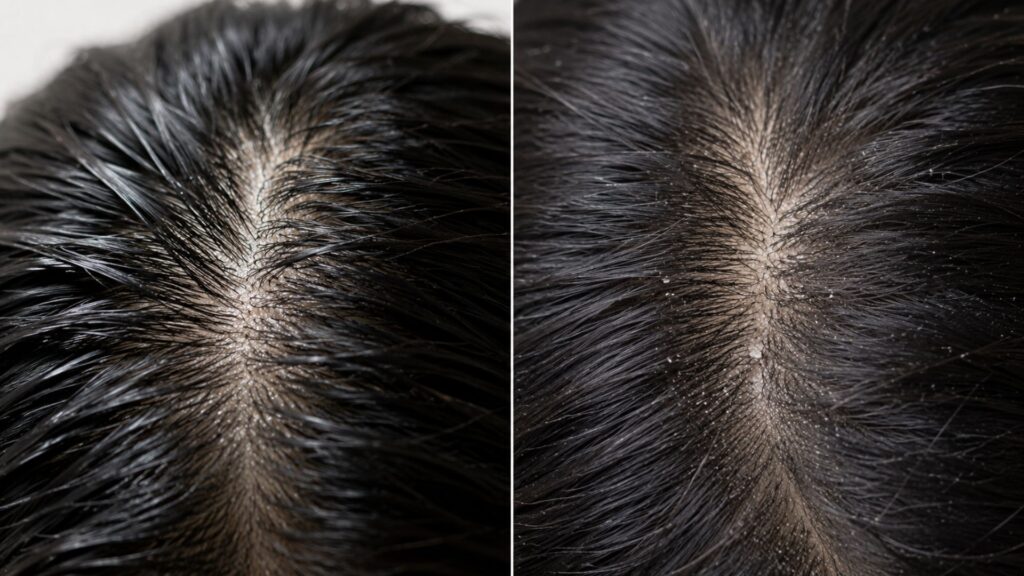 Oily scalp compared with dry scalp